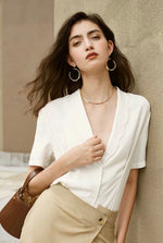 Load image into Gallery viewer, Ayla Scallop Collar Silk Blend Blouse