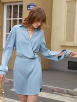 Load image into Gallery viewer, Shaya Wrap Shirt Dress- Blue