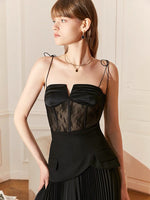 Load image into Gallery viewer, Danielle Sheer Lace Bustier Tie Top- Black