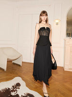 Load image into Gallery viewer, Danielle Sheer Lace Bustier Tie Top- Black