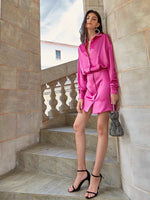 Load image into Gallery viewer, Tahli Satin Shirt Dress in Pink