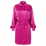 Load image into Gallery viewer, Tahli Satin Shirt Dress in Pink