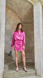 Load image into Gallery viewer, Tahli Satin Shirt Dress in Pink