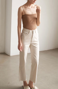 Padded Ribbed Camisole Top in Latte