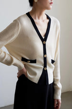 Load image into Gallery viewer, Contrast Edge Cardigan in Cream