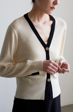 Load image into Gallery viewer, Contrast Edge Cardigan in Cream