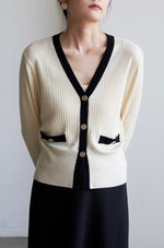 Load image into Gallery viewer, Contrast Edge Cardigan in Cream
