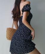 Load image into Gallery viewer, Delphi 2-way Off Shoulder Floral Mini Dress in Navy