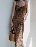 Load image into Gallery viewer, Lili Vintage Tie Strap Slit Dress in Green