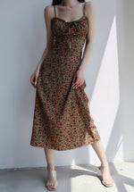 Load image into Gallery viewer, Lili Vintage Tie Strap Slit Dress in Green