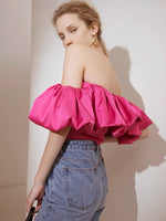 Load image into Gallery viewer, Brodie Off Shoulder Scrunchie Top - Bubblegum