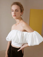 Load image into Gallery viewer, Brodie Off Shoulder Scrunchie Top - Cloud