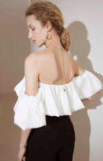 Load image into Gallery viewer, Brodie Off Shoulder Scrunchie Top - Cloud