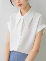 Load image into Gallery viewer, Pointed Collar Short Sleeve Blouse in White