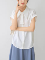 Load image into Gallery viewer, Pointed Collar Short Sleeve Blouse in White