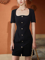 Load image into Gallery viewer, Chantelle Button Sheath Dress in Black