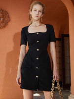 Load image into Gallery viewer, Chantelle Button Sheath Dress in Black