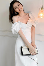 Load image into Gallery viewer, Starry Puff Sleeve Dress in White