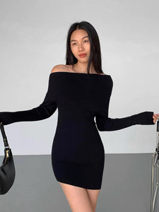 Toga Bodycon Knit Mini Dress in Black