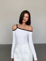 Load image into Gallery viewer, Asymmetric Off Shoulder Long Top [2 Colours]
