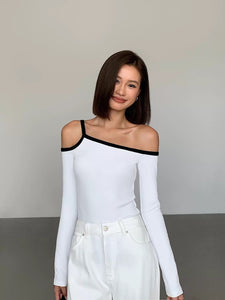 Asymmetric Off Shoulder Long Top [2 Colours]