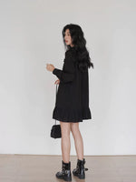 Load image into Gallery viewer, Relaxed Long Sleeve Slip Dress in Black
