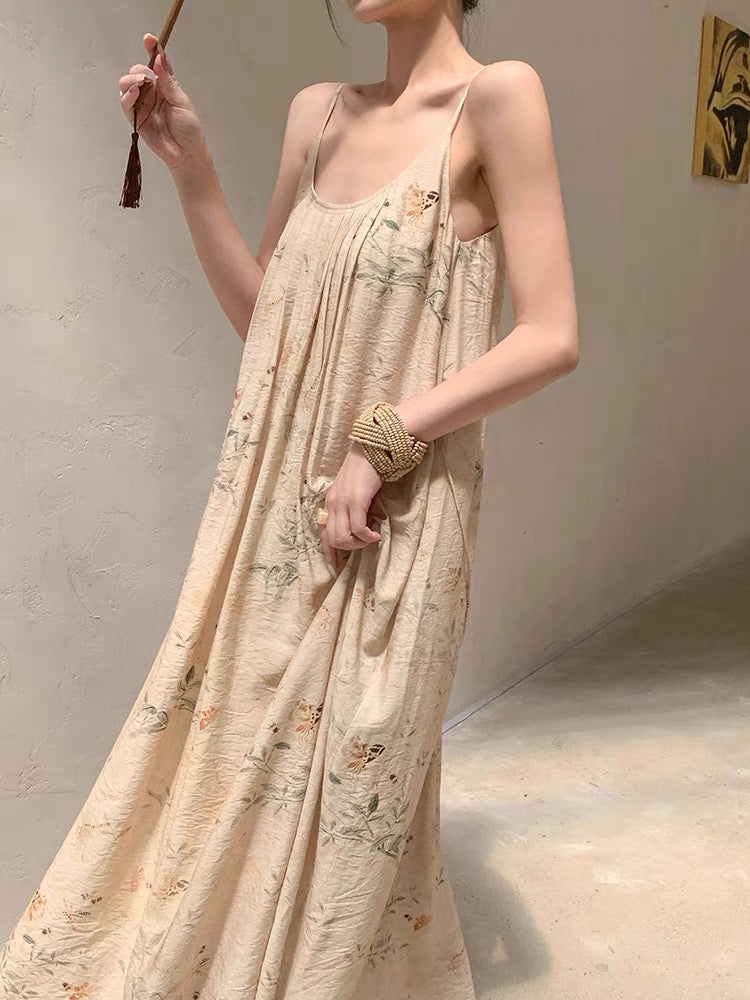 Floral Tent Maxi Dress in Beige