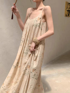 Floral Tent Maxi Dress in Beige