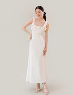 Load image into Gallery viewer, Ruffle Drop Tie Back Maxi Dress in White
