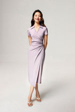 Load image into Gallery viewer, Collar Wrap Dress in Purple
