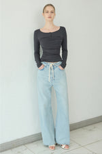 Load image into Gallery viewer, Korean Tie Denim Jeans in Blue
