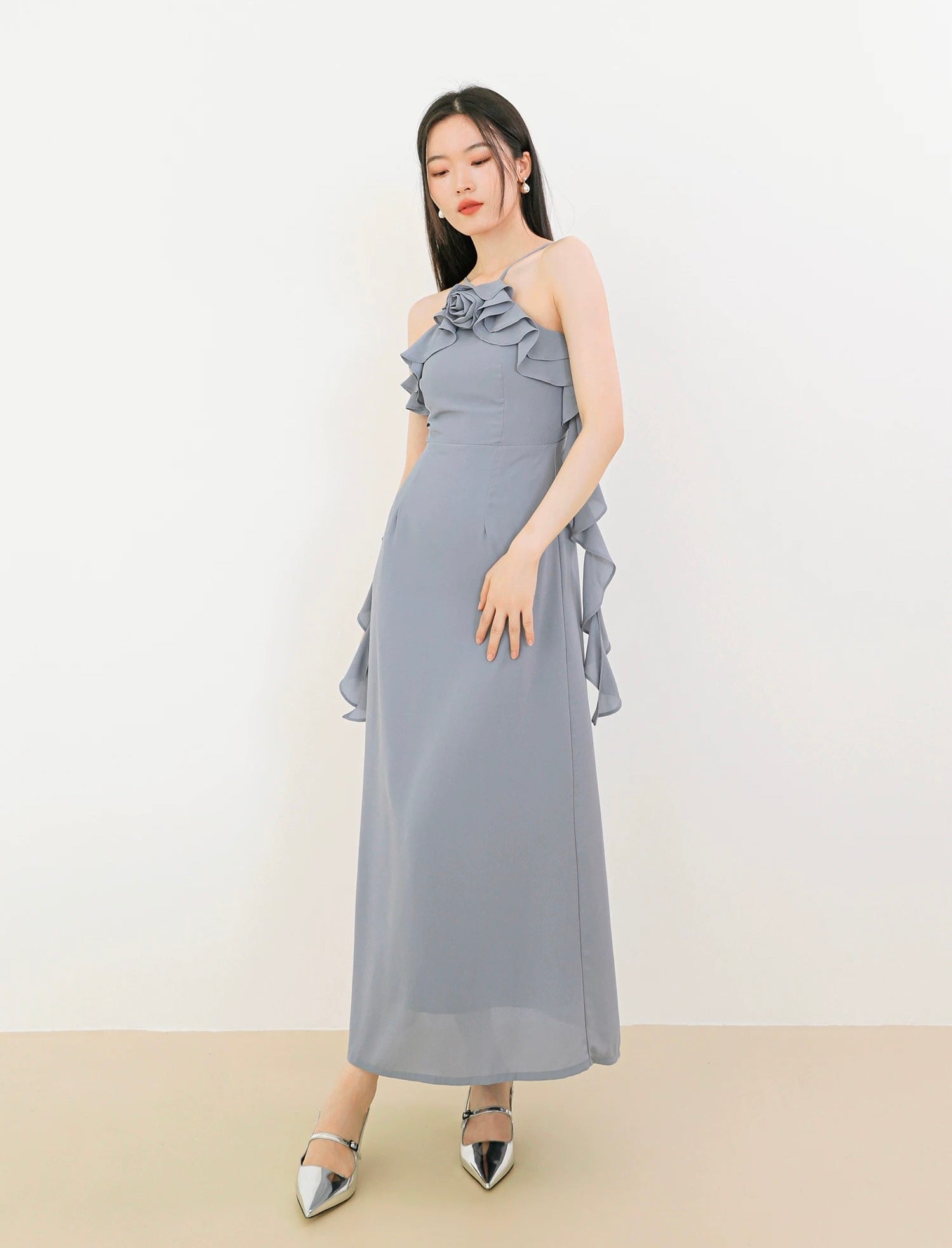 Rose Ruffle Drape Dress [2 Colours]