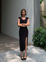 Load image into Gallery viewer, Cutout Back Slit Dress in Black
