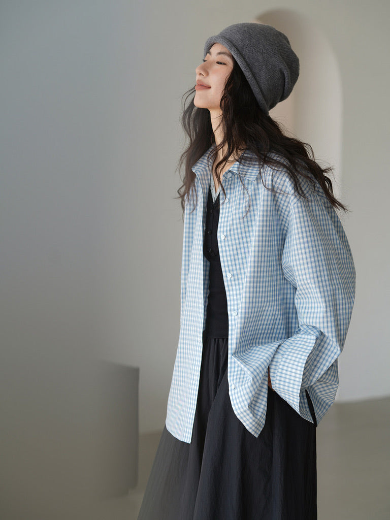Oversized Checked Shirt in Blue