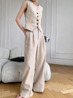 Load image into Gallery viewer, Mid Rise Wide Leg Linen Trousers in Khaki
