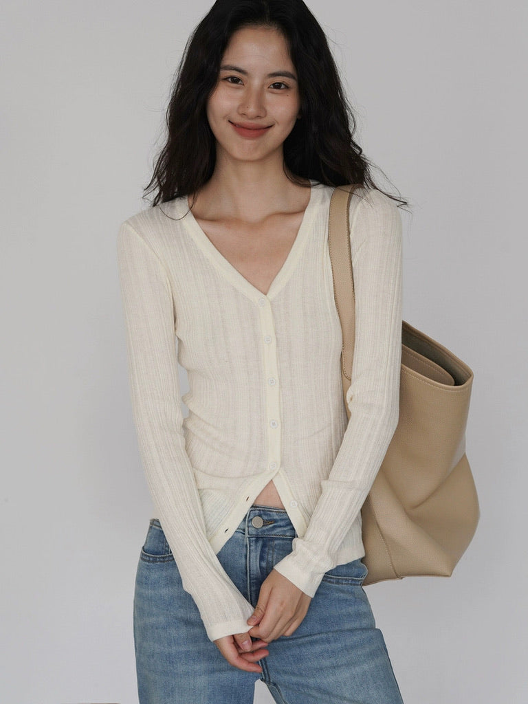 Line Stretch Cardigan in Cream