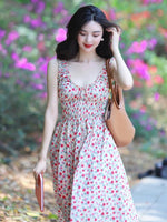 Load image into Gallery viewer, Gathered Sleeveless Floral Dress in White/Pink
