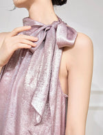 Load image into Gallery viewer, Satin Bow Top // Bias Cut Skirt in Purple
