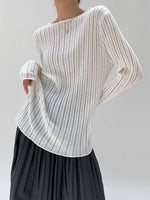 Load image into Gallery viewer, Sheer Line Long Sleeve Top in White

