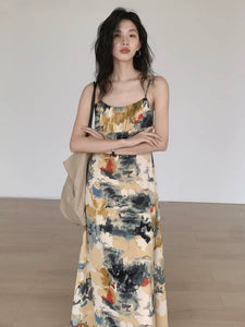 Watercolour Printed Cami Maxi Dress in Multi