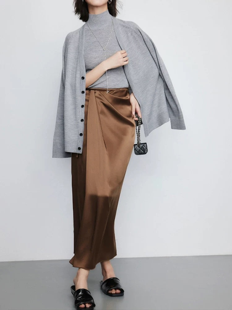 Satin Wrap Slit Maxi Skirt [3 Colours]