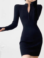 Load image into Gallery viewer, High Neck Zip Mini Bodycon Dress in Black
