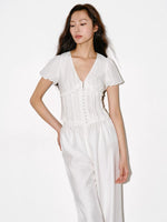 Load image into Gallery viewer, Tencel Blend Ruffle Blouse in White
