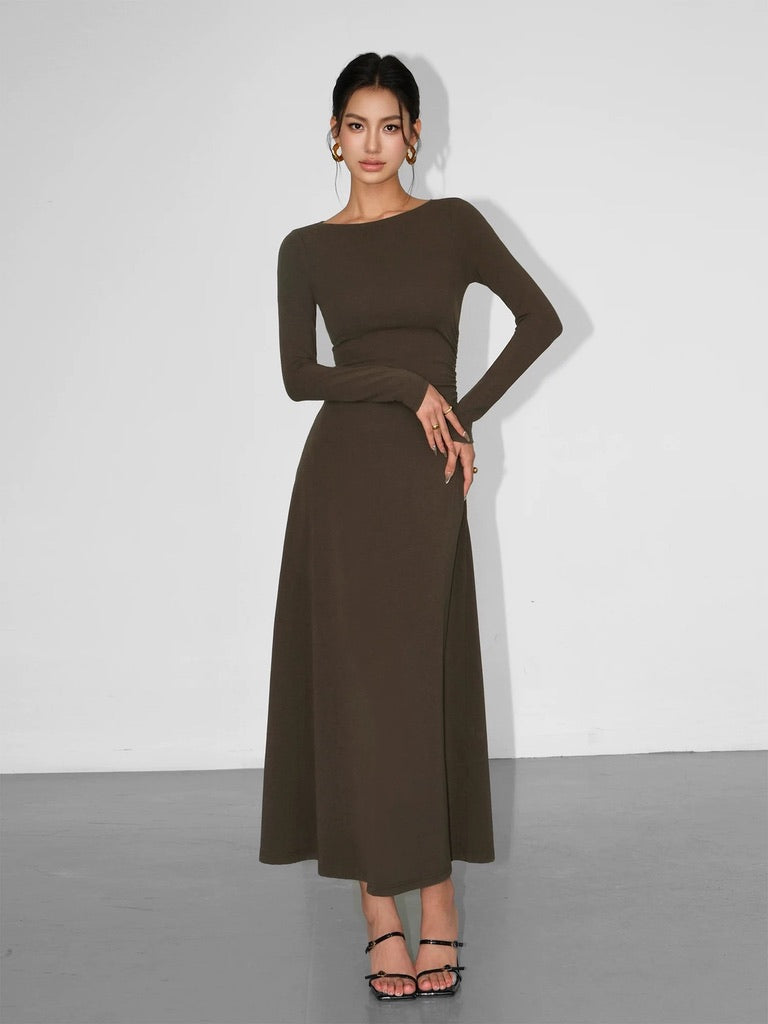 Boatneck Flare Maxi Dress [2 Colours]