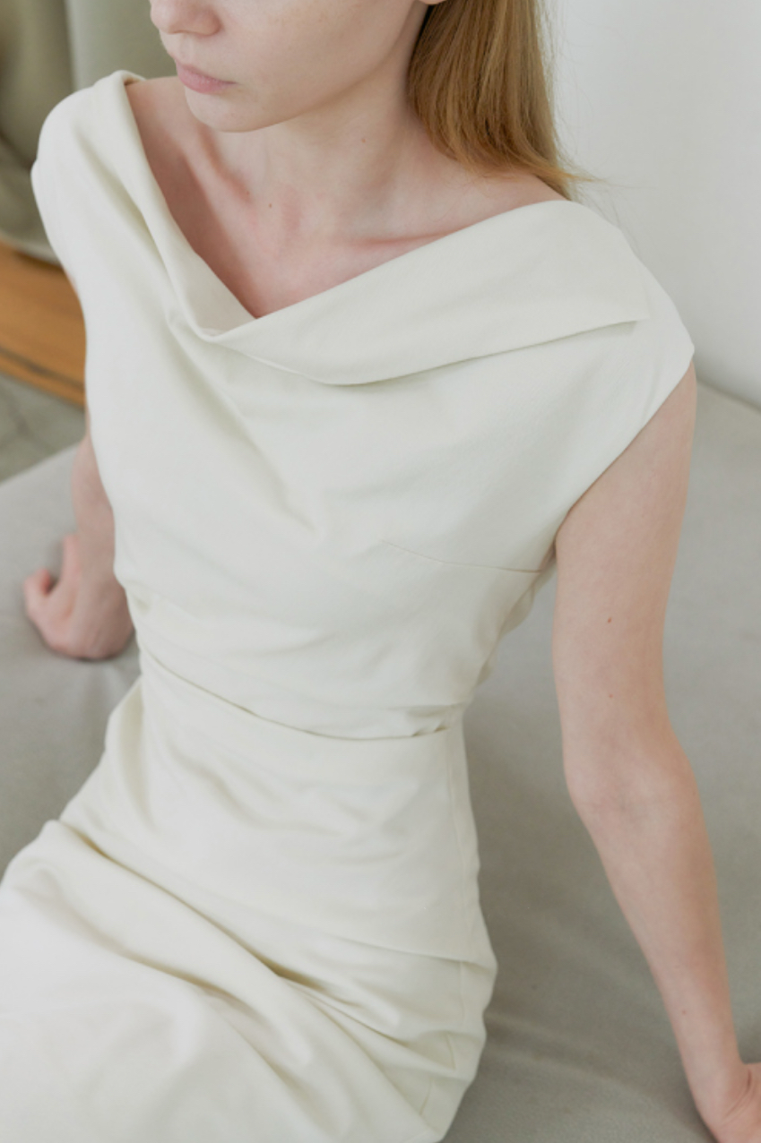 Korean Wide Shoulder Sheath Midi Dress [2 Colours]