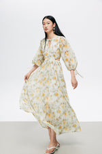 Load image into Gallery viewer, Floral Blouson Side Cutout Maxi Dress in Yellow
