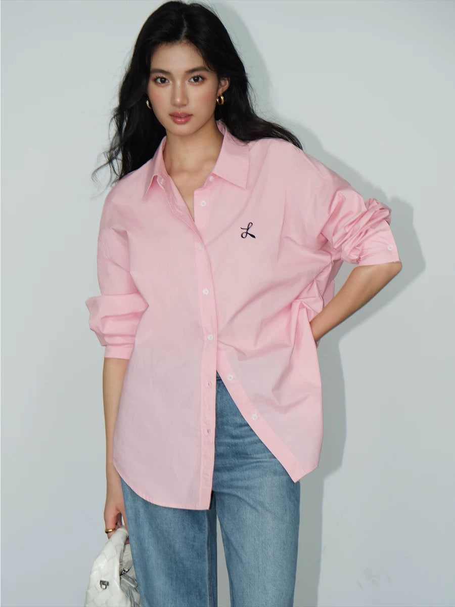 Embroidered Letter Cotton Shirt [3 Colours]