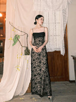 Load image into Gallery viewer, Textured Lace Cami Gown in Black
