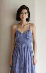 Load image into Gallery viewer, Textured Ruffle Cami Dress in Blue

