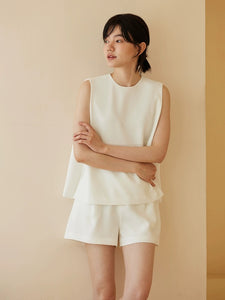 Tailored Chiffon Top + Shorts Set in White